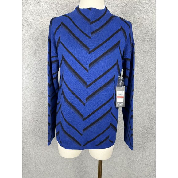 Jones New York Women's Chevron Pattern Blue & Black Sweater Size XS NWT's. - Picture 1 of 8